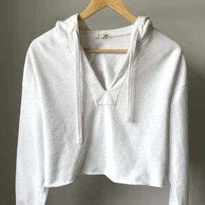 Garage White V-Neck Cropped Fleece Sweater Hoodie